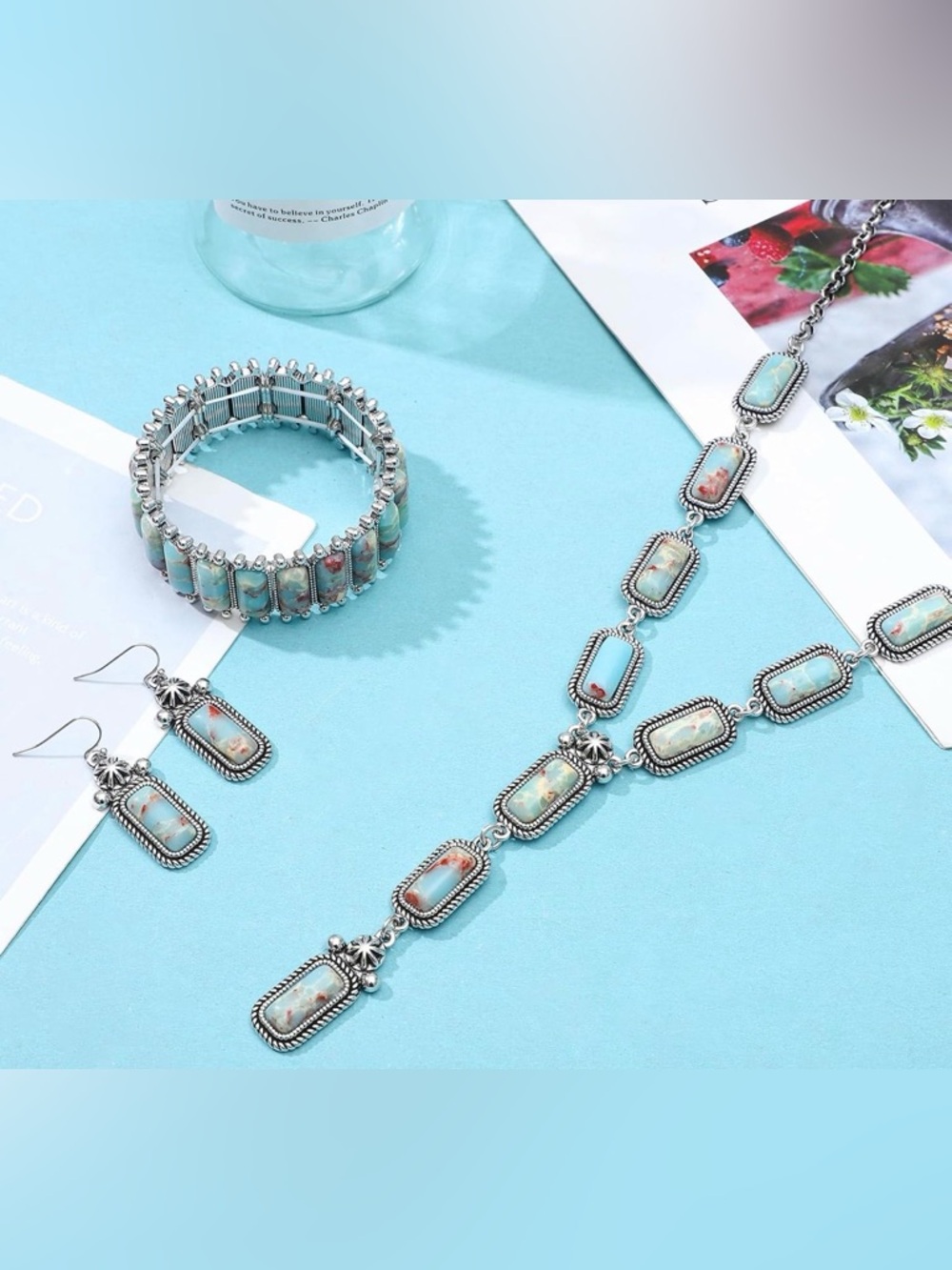 Turquoise Stone Silver-Accent Necklace, Bracelet & Earring Set‎